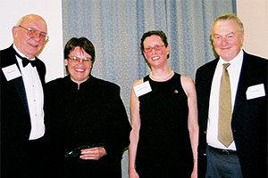 Professors Kathleen Engel and Patricia McCoy with ACCFL Pres. Ralph Rohner and Writing Competition Chair Fred Miller